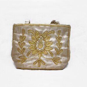 Small Vintage Beaded Bag, Wrist Strap, Zipper Closure